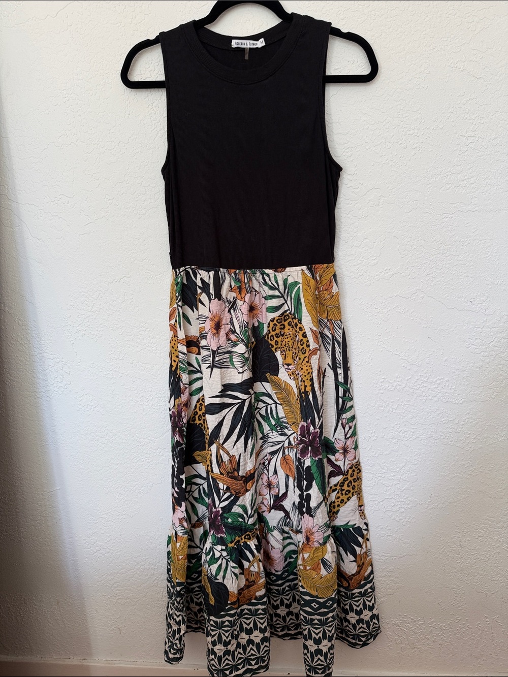 Black Tank Top & Tropical Print Maxi Dress